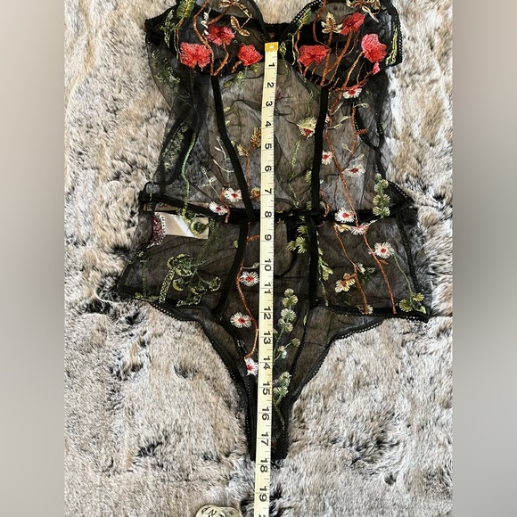 Floral embroidered black lace mesh sexy bodysuit lingerie teddy, multi sizes NWT - Picture 5 of 7